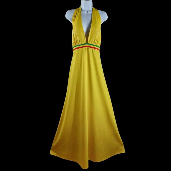 NWT Coogi Womens Plus 3X Yellow Halter Maxi Swim Cover Up Dress Plunge Backless - Picture 3 of 14